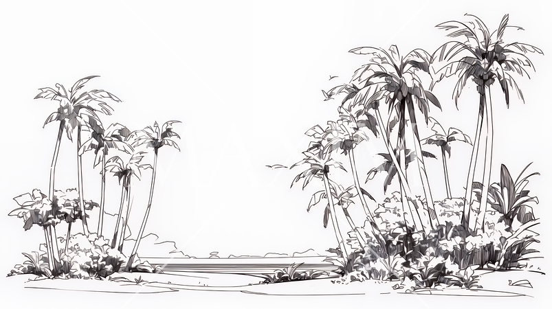 夏のビーチの風景（シンプルな色使い）