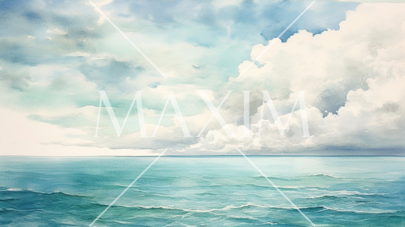 夏の海と空の水彩画