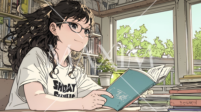 メガネっ娘：いつも勉強や読書やデスクワークをしている