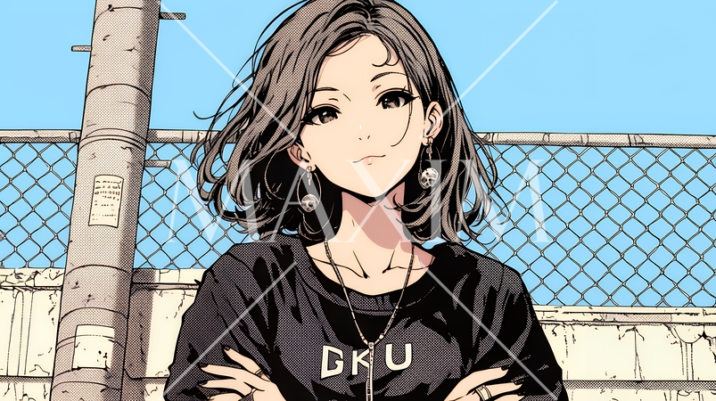 意地悪そうな（攻撃的な）顔をしている若い女性