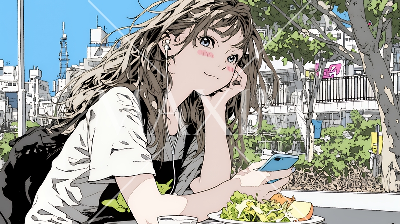 食事の最中もスマホを手放せない若い女性