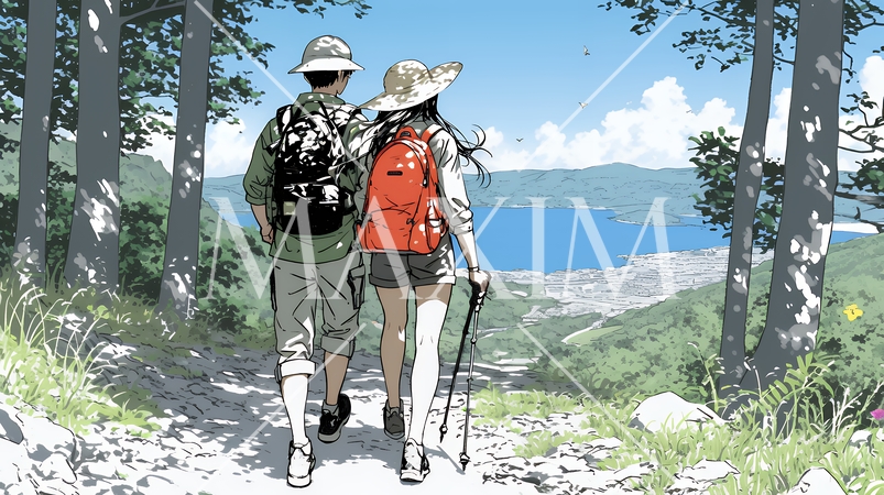 ハイキングを楽しんでいるカップル