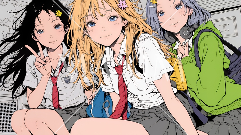 スマホで自撮りしている若い女友達