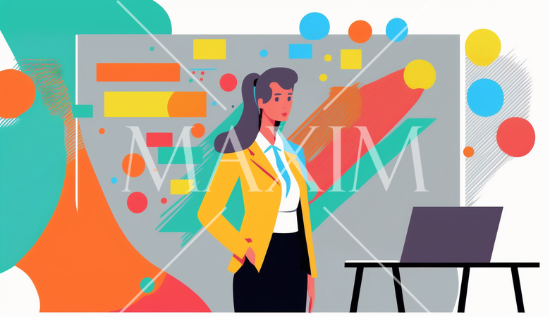 仕事の教育とトレーニングの女性インストラクター：ビジネススキルの向上、トレーニングセッション。