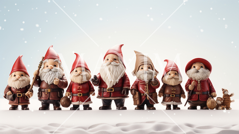 サンタクロース大集合：コミカルな2頭身サンタ