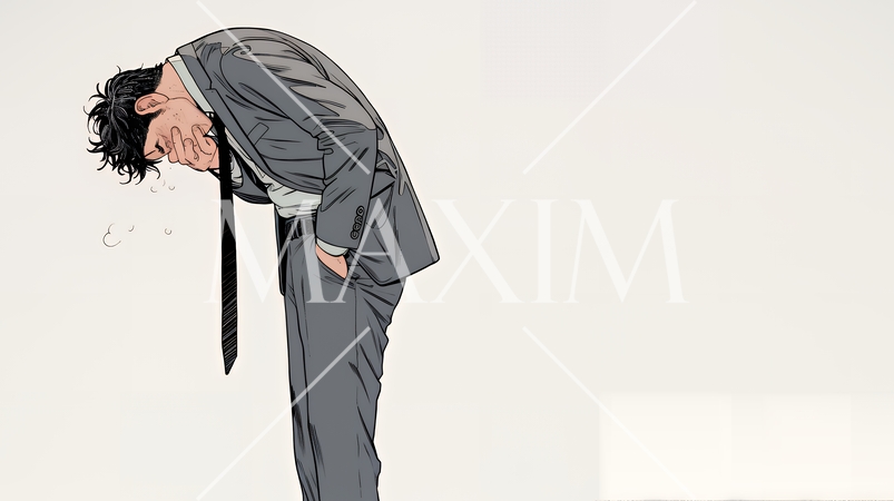 ミスやトラブルを反省してうなだれるビジネスマン｜落ち込む会社員のビジネスイメージイラスト