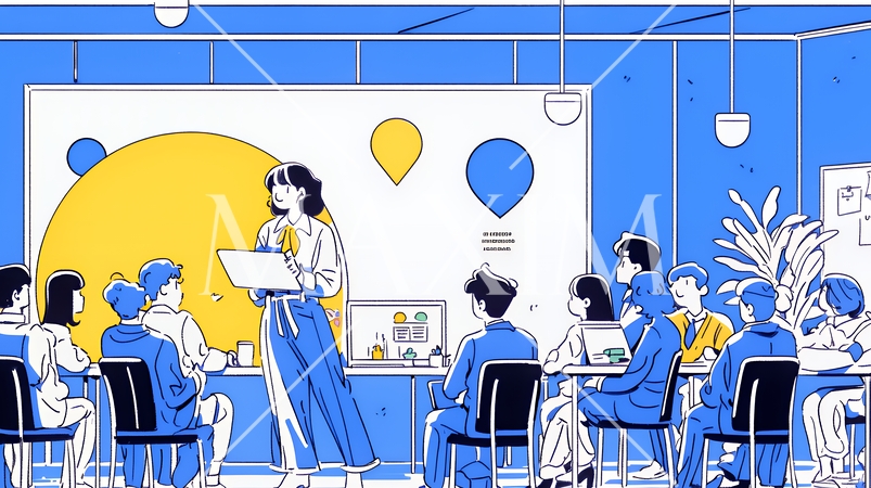 人材育成と社員研修のビジネスコンセプト｜学び成長するビジネスパーソンのイラスト素材