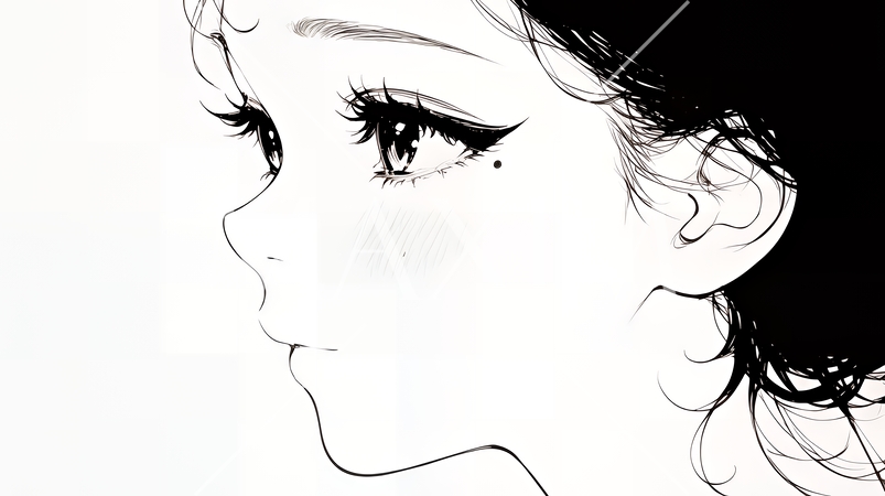 輝く瞳で見つめる好奇心旺盛な若い女性（シンプルな色使い）