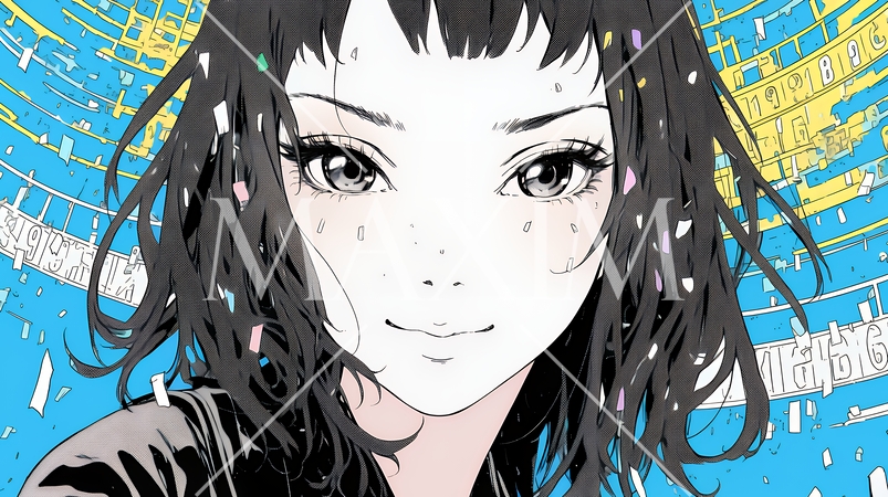 デジタルデータと日本人ビジネスウーマン｜AI・IT時代のテクノロジーイメージ（バイナリーコード）