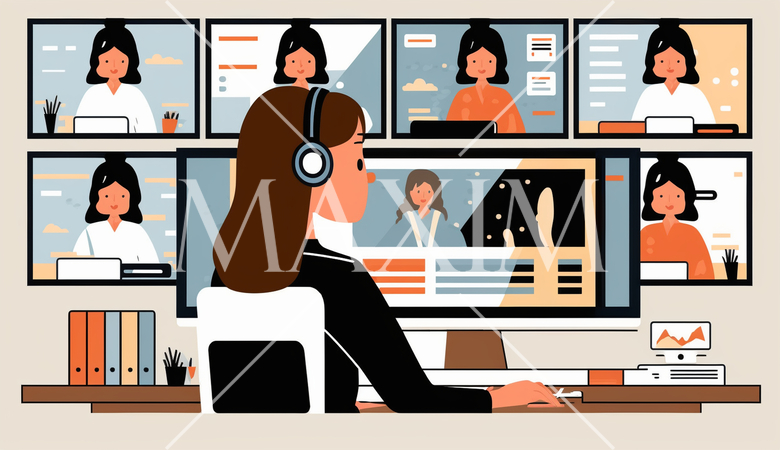 ビデオ会議：遠隔会議、オンラインコラボレーション。