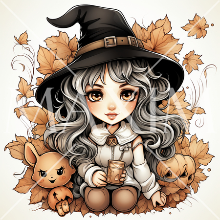 かわいい二頭身の魔女の挿絵：ハロウィン用