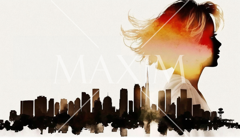 自分探しの旅に出ている若い女性：水彩画