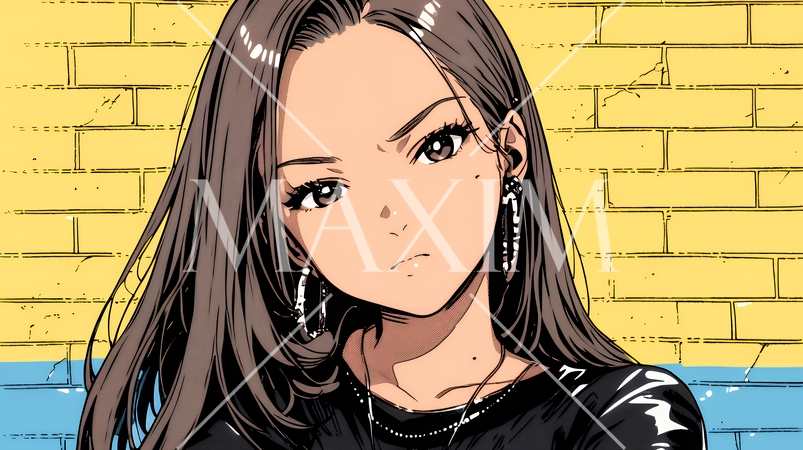 意地悪そうな（攻撃的な）顔をしている若い女性