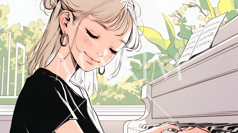 ピアノを弾いている若い女性