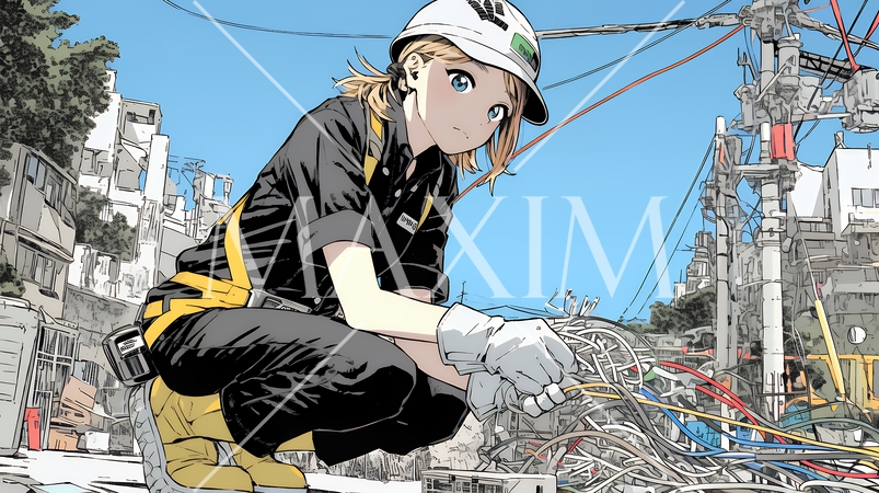 配線工事をしている女性作業員