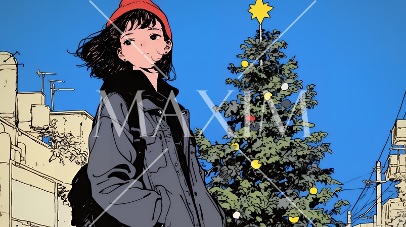 クリスマスツリーと少女