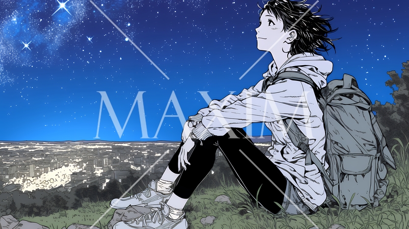 星空を眺めている若い女性