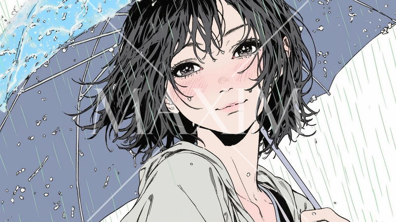 傘を差す若い女性