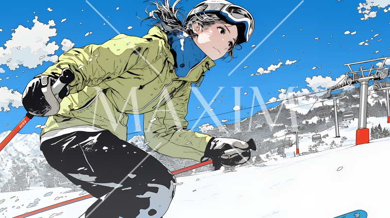 スキーを楽しんでいる若い女性