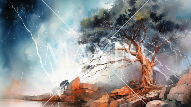 落雷の水彩画