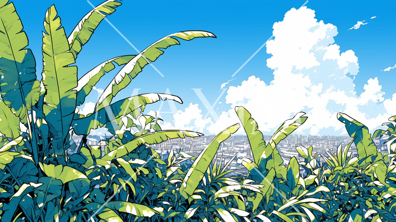 沖縄の高台から見た町の風景