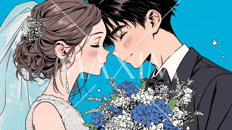 結婚式で見つめ合う新郎新婦：キス