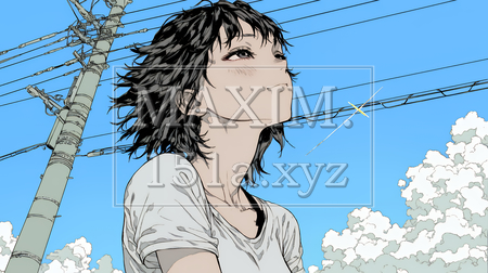 秋空を眺める若い女性のイラスト｜爽やかな秋・人物フリーイラスト（イラストID:247595-18024）