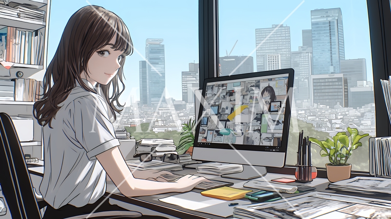 職場のデスクでパソコンに向かって仕事をしているビジネスウーマン