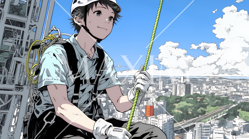 高所で作業をしている男性作業員