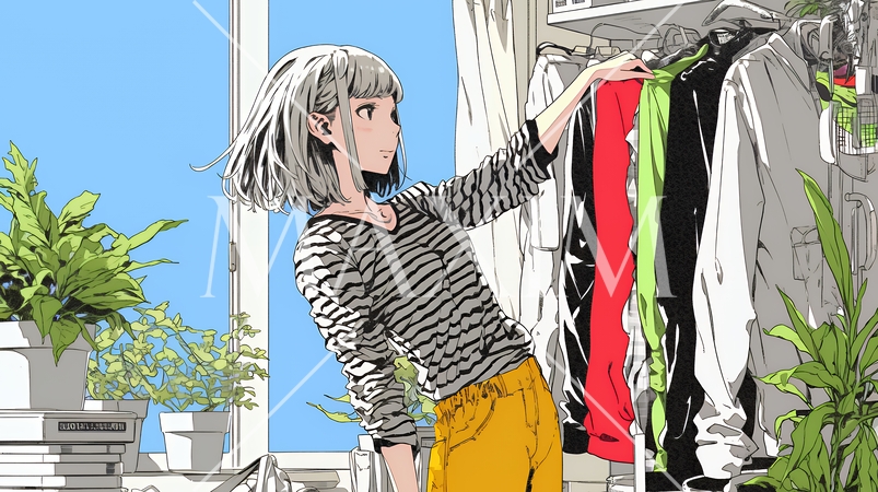 着ていく服をクローゼットから選ぶ若い女性