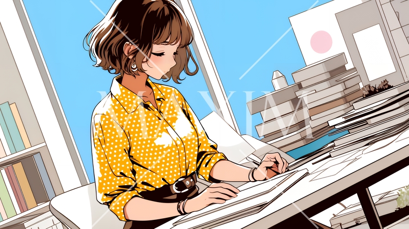 デスクワークをしている若い女性