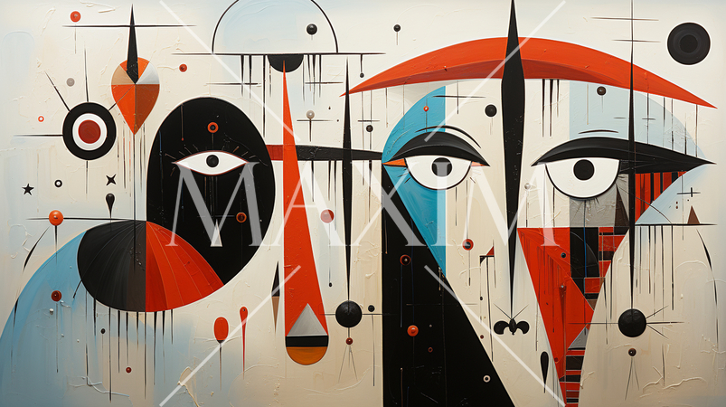 雨の日に傘をさしている人々のキュービズム的描写