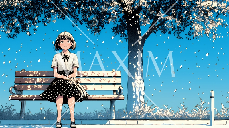 公園のベンチでひとり静かにくつろぐ若い女性