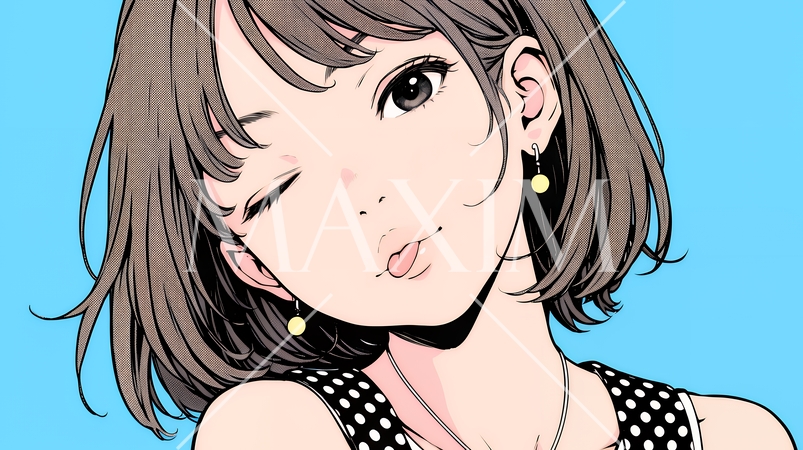 舌をちょっと出して（てへぺろ風）おどけている若い女性