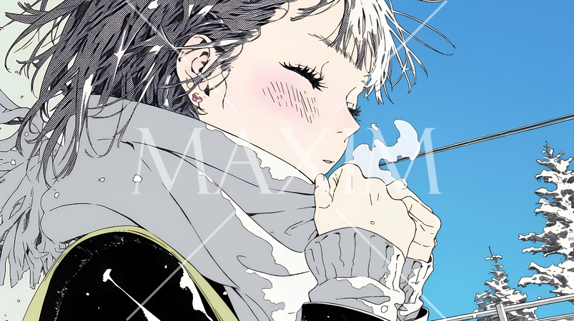 かじかんだ手に息を吹きかけて温めている若い女性