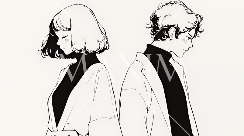 希望に満ちたライフスタイルを過ごす若いカップル：未来を見つめている（シンプルな色使い）