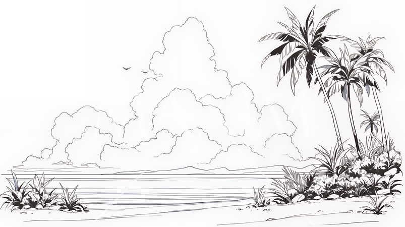 夏のビーチの風景（シンプルな色使い）