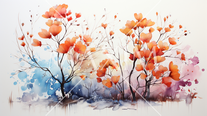 秋の紅葉した草木