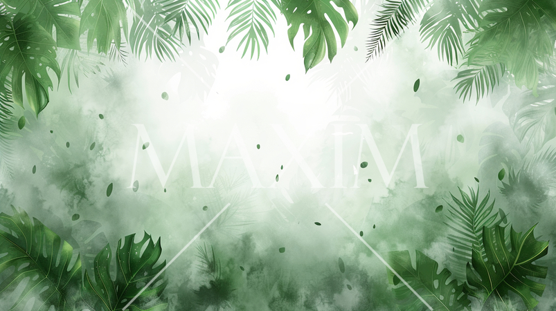 南洋植物（モンステラなど）を描いた水彩画のフレーム図柄