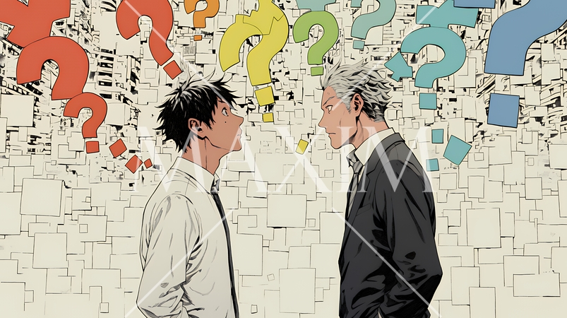 互いに相手の意見を十分に理解できないまま対話を続ける二人のビジネスマン