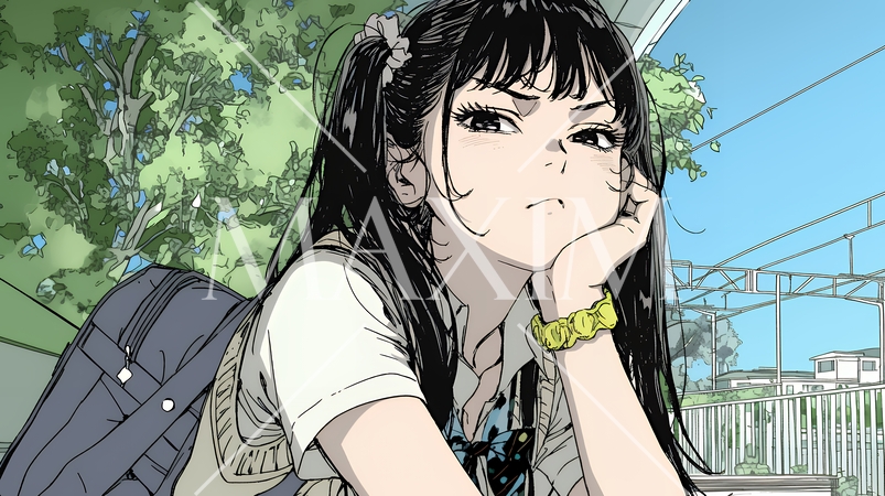 「つまんないの」と不貞腐れている制服を着た女子高生