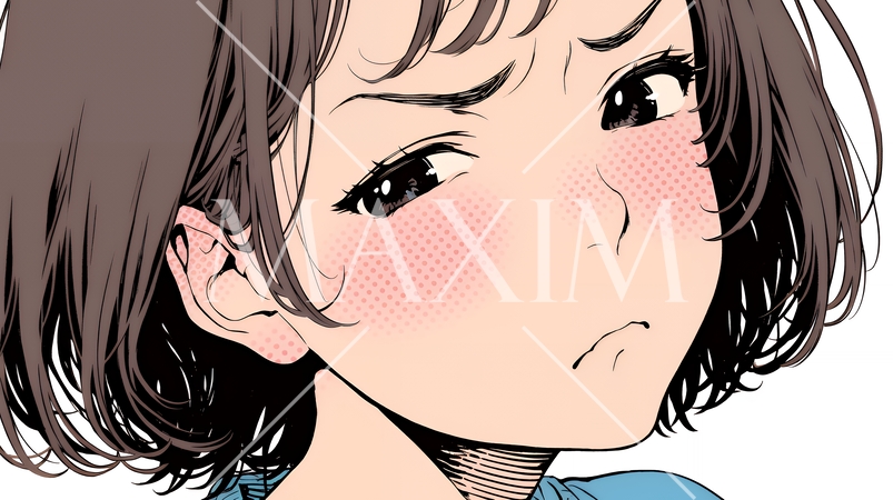 口と顔を歪めて嫌な感情を表している若い女性