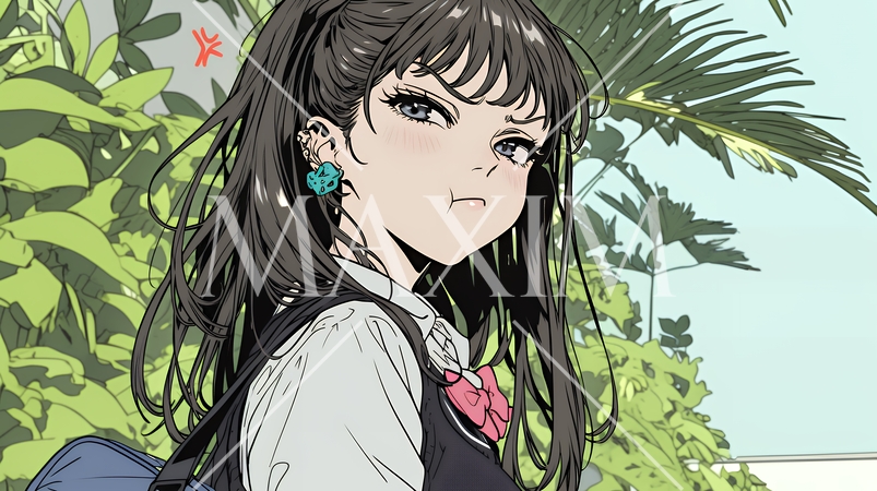 「ふん！」という表情でそっぽを向いている制服を着た女子高生