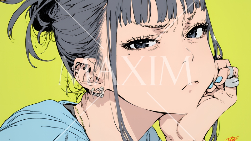 イライラした表情で口をとがらせて舌打ちをしている若い女性