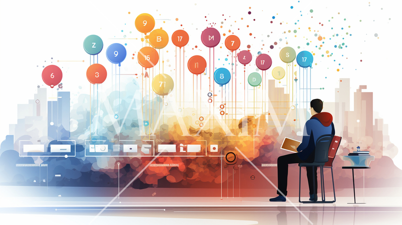 ビッグデータとAI：データ解析、AIが洞察を得る、データセンターの様子。