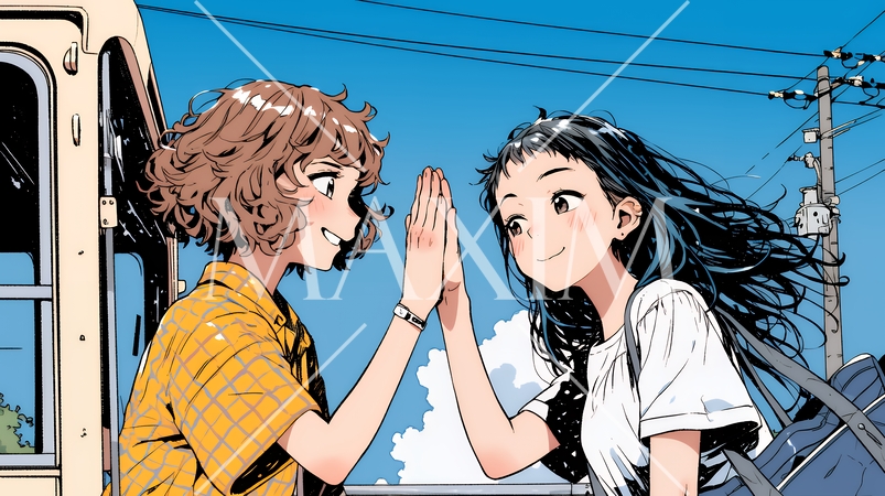 ハイタッチをしている仲の良い女友達たち