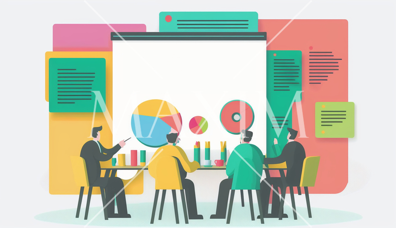 ビジネスストラテジー会議を開いている様子：戦略会議、企業のビジョン設定。