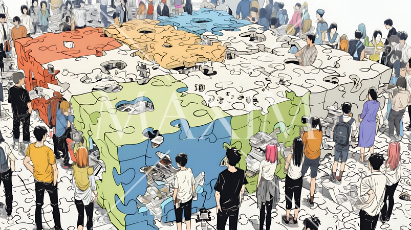 みんな社会のピースなんだよ：秩序ある社会生活をしている反面、独自性が喪失している。