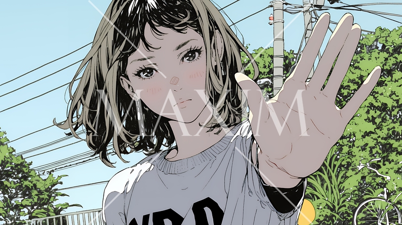 手のひらを相手に向けて見せるジェスチャーをして拒否の意思を表している若い女性