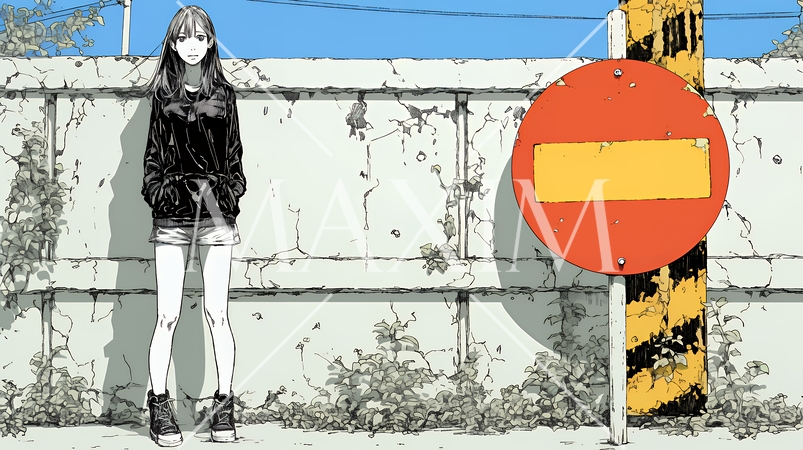 Noという意思表示：進入禁止マークと無表情な女性で表現